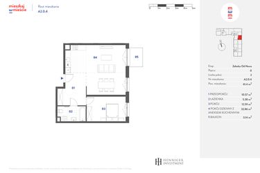 Rzut - Mieszkanie na sprzedaż 2 pokoje o powierzchni 61,4 m² - numer A2.0.4 w Mieszkaj w mieście Załęska od Nowa