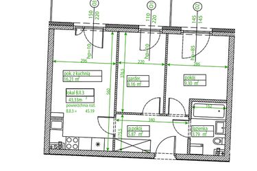Rzut - Mieszkanie na sprzedaż 2 pokoje o powierzchni 43,33 m² - numer B.II.3 w Osiedle Opolska