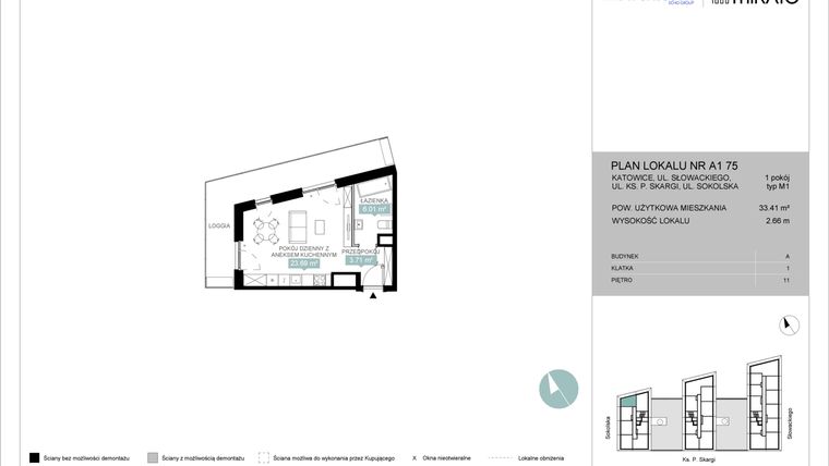 Rzut - Mieszkanie na sprzedaż 1 pokój o powierzchni 33,41 m² - numer A1 75 w Mikato