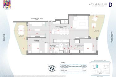 Rzut - Mieszkanie na sprzedaż 3 pokoje o powierzchni 121,68 m² - numer P8-BL1-D w Miami Towers