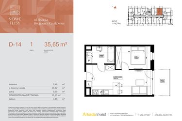 Rzut - Mieszkanie na sprzedaż 2 pokoje o powierzchni 35,65 m² - numer M14_NF.d w Nowe Flisy II