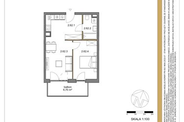 Rzut - Mieszkanie na sprzedaż 2 pokoje o powierzchni 42,08 m² - numer 62 w Osiedle Sfera etap II