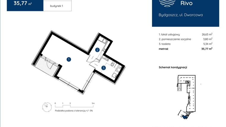 Rzut - Lokal użytkowy na sprzedaż 1 pokój o powierzchni 35,77 m² - numer 1.A.0.LU.1 w Murapol Rivo