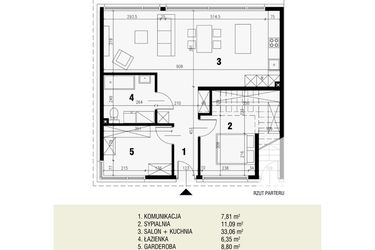 Rzut - Mieszkanie na sprzedaż 3 pokoje o powierzchni 67,11 m² - numer 9.1 w Gryczana 23