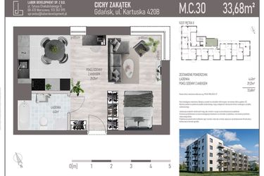 Rzut - Mieszkanie na sprzedaż 1 pokój o powierzchni 33,68 m² - numer M.C.30 w Cichy Zakątek