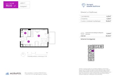 Rzut - Mieszkanie na sprzedaż 1 pokój o powierzchni 30,52 m² - numer 1.A.1.02 w Murapol Osiedle Szafirove II