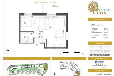 Rzut - Mieszkanie na sprzedaż 2 pokoje o powierzchni 42,27 m² - numer D2/2/12 w Osiedle Tilia