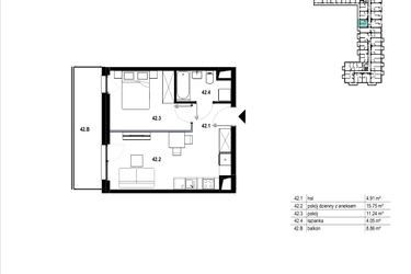 Rzut - Mieszkanie na sprzedaż 2 pokoje o powierzchni 35,95 m² - numer C3.42 w Osiedle Mozaika