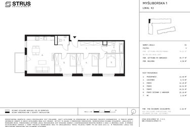 Rzut - Mieszkanie na sprzedaż 4 pokoje o powierzchni 78,77 m² - numer K2.5 w Myśliborska III etap