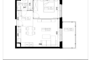 Rzut - Mieszkanie na sprzedaż 2 pokoje o powierzchni 48,59 m² - numer 1.16 w Ogrody Wiślane etap VI