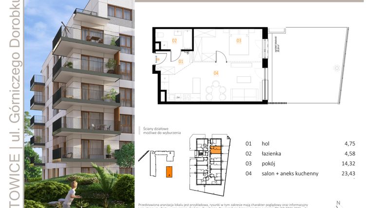 Rzut - Mieszkanie na sprzedaż 2 pokoje o powierzchni 47,08 m² - numer A_3 w Zielony Nikiszowiec