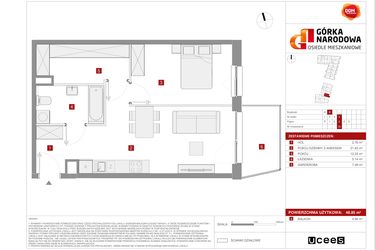 Rzut - Mieszkanie na sprzedaż 2 pokoje o powierzchni 48,51 m² - numer 5.1.B.30 w Osiedle Górka Narodowa etap 5