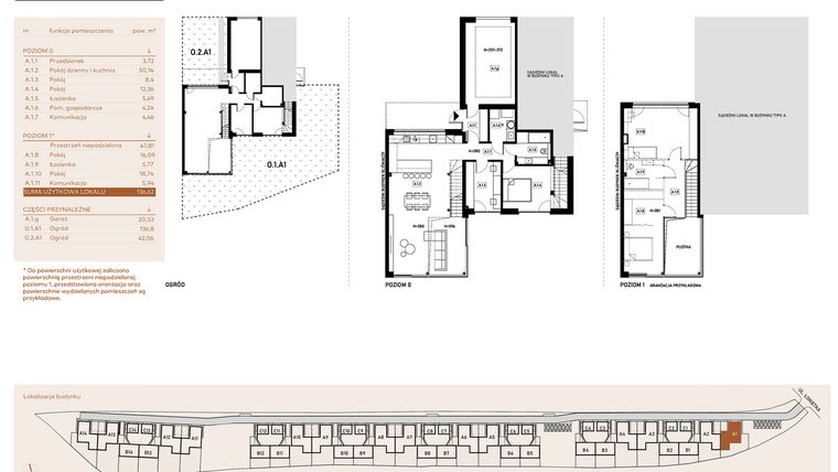 Rzut - Mieszkanie na sprzedaż 5 pokoi o powierzchni 136,73 m² - numer A.1.A1 w Łokietka Park Lane