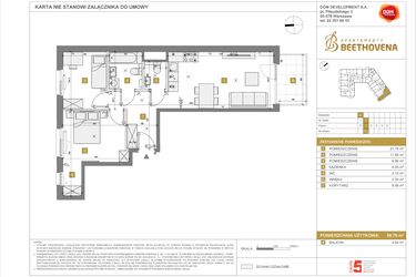 Rzut - Mieszkanie na sprzedaż 3 pokoje o powierzchni 59,79 m² - numer D21 w Apartamenty Beethovena etap 2 - apartamenty inwestycyjne