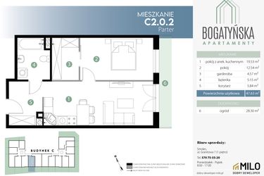 Rzut - Mieszkanie na sprzedaż 2 pokoje o powierzchni 47,83 m² - numer C2.0.2 w Bogatyńska Apartamenty etap 3