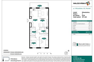 Rzut - Mieszkanie na sprzedaż 3 pokoje o powierzchni 68,75 m² - numer D78 w Milczańska 18