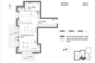 Rzut - Mieszkanie na sprzedaż 1 pokój o powierzchni 51,1 m² - numer B.5.5 w Polanka 21