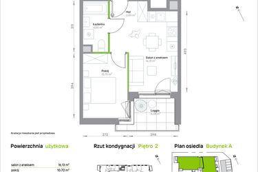 Rzut - Mieszkanie na sprzedaż 2 pokoje o powierzchni 34,22 m² - numer A/2/08 w Krakowska Vita etap II