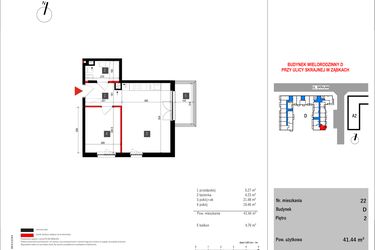 Rzut - Mieszkanie na sprzedaż 2 pokoje o powierzchni 41,44 m² - numer D.22 w Skrajna 9 bud. D