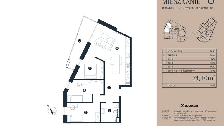Rzut - Mieszkanie na sprzedaż 4 pokoje o powierzchni 72,75 m² - numer M8 w Pratum Apartamenty Etap I