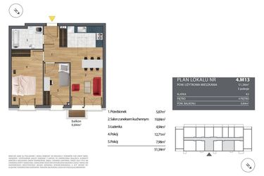 Rzut - Mieszkanie na sprzedaż 3 pokoje o powierzchni 51,92 m² - numer K3.4.M13 w Nyska Residence