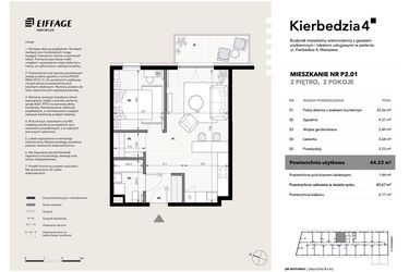 Rzut - Mieszkanie na sprzedaż 2 pokoje o powierzchni 44,23 m² - numer P2.01 w Kierbedzia 4