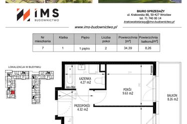 Rzut - Mieszkanie na sprzedaż 2 pokoje o powierzchni 34,46 m² - numer 7 w Krakowskie Tarasy etap V