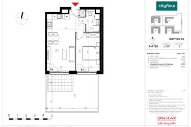 Rzut - Mieszkanie na sprzedaż 2 pokoje o powierzchni 41,6 m² - numer L.1.01 w CityFlow etap II