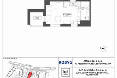 Rzut - Mieszkanie na sprzedaż 1 pokój o powierzchni 29,89 m² - numer A.9M08 w WENDY