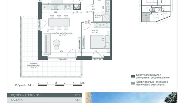 Rzut - Mieszkanie na sprzedaż 3 pokoje o powierzchni 54,48 m² - numer 34 w Unikat Apartamenty C