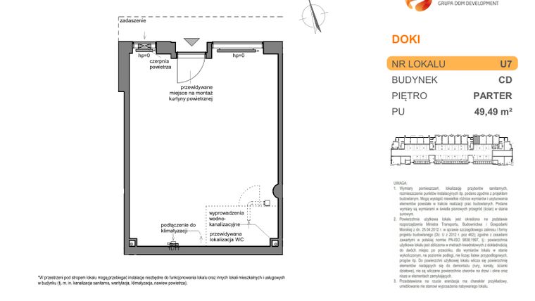 Rzut - Lokal użytkowy na sprzedaż 1 pokój o powierzchni 49,49 m² - numer DK/CD/U7 w DOKI Living
