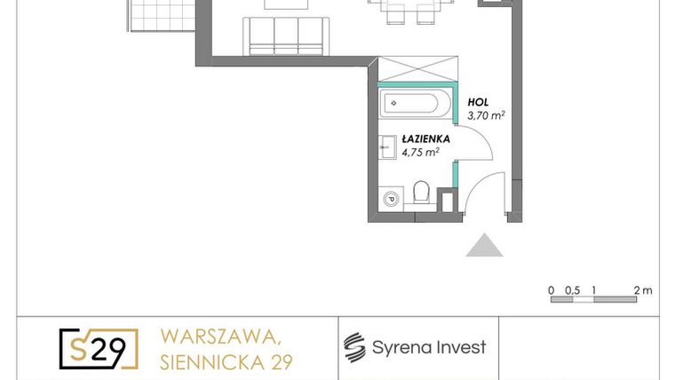 Rzut - Mieszkanie na sprzedaż 1 pokój o powierzchni 33,21 m² - numer 16 w Siennicka 29