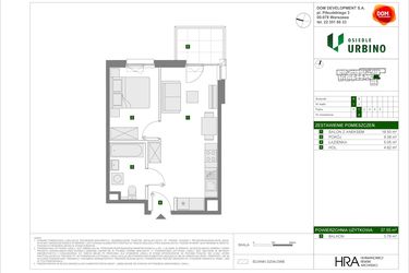 Rzut - Mieszkanie na sprzedaż 2 pokoje o powierzchni 37,55 m² - numer A9 w Osiedle Urbino etap 4.1