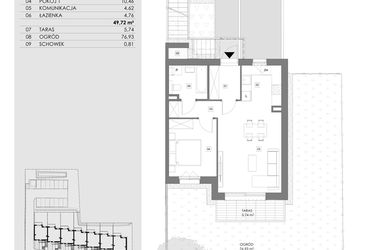 Rzut - Mieszkanie na sprzedaż 2 pokoje o powierzchni 49,72 m² - numer 14.1 w Przystań Sobieszewo