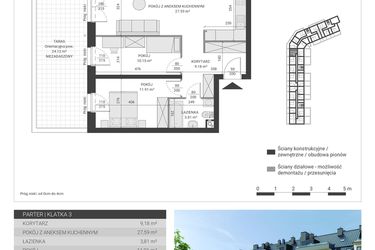 Rzut - Mieszkanie na sprzedaż 3 pokoje o powierzchni 62,64 m² - numer 53 w Ignatki Forest etap II