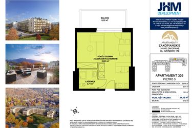 Rzut - Mieszkanie na sprzedaż 1 pokój o powierzchni 31,66 m² - numer 336 w Apartamenty Zakopiańskie