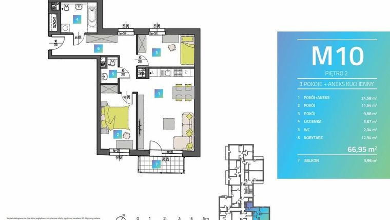 Rzut - Mieszkanie na sprzedaż 3 pokoje o powierzchni 67,73 m² - numer M10 w Mi9