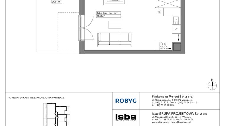 Rzut - Mieszkanie na sprzedaż 2 pokoje o powierzchni 43,09 m² - numer KR8/A/0/3 w Apartamenty Krakowska etap VIII