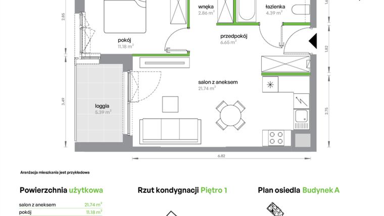 Rzut - Mieszkanie na sprzedaż 2 pokoje o powierzchni 46,82 m² - numer AC0107/4 w M Bemowo