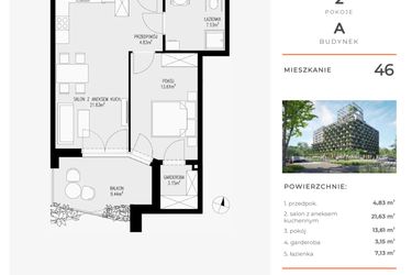 Rzut - Mieszkanie na sprzedaż 2 pokoje o powierzchni 50,35 m² - numer 46 w Semiramis