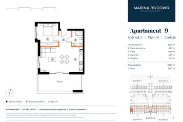 Rzut - Mieszkanie na sprzedaż 2 pokoje o powierzchni 49,37 m² - numer 9 w Apartamenty Marina Rogowo