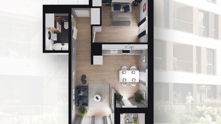 Rzut - Mieszkanie na sprzedaż 2 pokoje o powierzchni 44,81 m² - numer B2.93 w Quercus