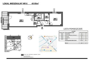 Rzut - Mieszkanie na sprzedaż 2 pokoje o powierzchni 45,95 m² - numer M6 w Jeziorna 1