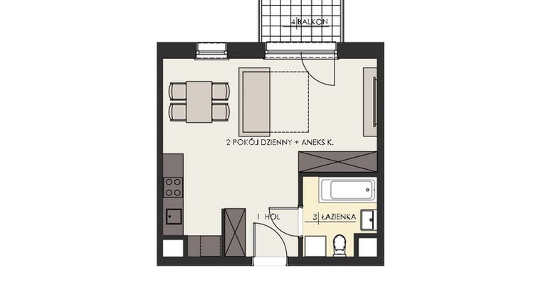 Rzut - Mieszkanie na sprzedaż 1 pokój o powierzchni 34,24 m² - numer 34 w Osiedle Platinum III
