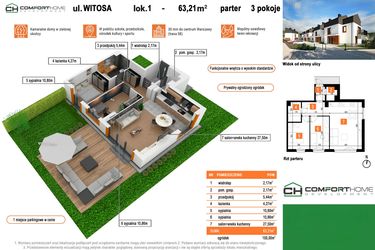 Rzut - Mieszkanie na sprzedaż 3 pokoje o powierzchni 63,21 m² - numer F1 w Osiedle Witosa