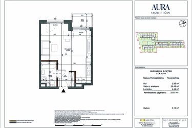 Rzut - Mieszkanie na sprzedaż 1 pokój o powierzchni 33,92 m² - numer 64 w Aura Mokotów II