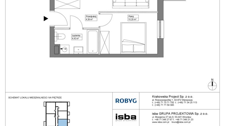 Rzut - Mieszkanie na sprzedaż 2 pokoje o powierzchni 39 m² - numer KR8/B/5/5 w Apartamenty Krakowska etap VIII