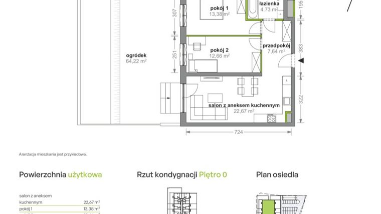 Rzut - Mieszkanie na sprzedaż 3 pokoje o powierzchni 61,08 m² - numer K2/0/05 w Cynamonowa Vita