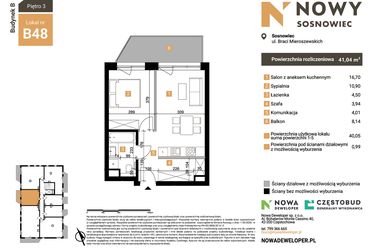 Rzut - Mieszkanie na sprzedaż 2 pokoje o powierzchni 41,04 m² - numer B48 w Nowy Sosnowiec