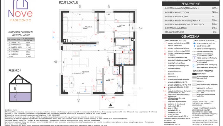 Rzut - Dom na sprzedaż 3 pokoje o powierzchni 59,53 m² - numer E8.1 w Nove Piaseczno 2 etap E